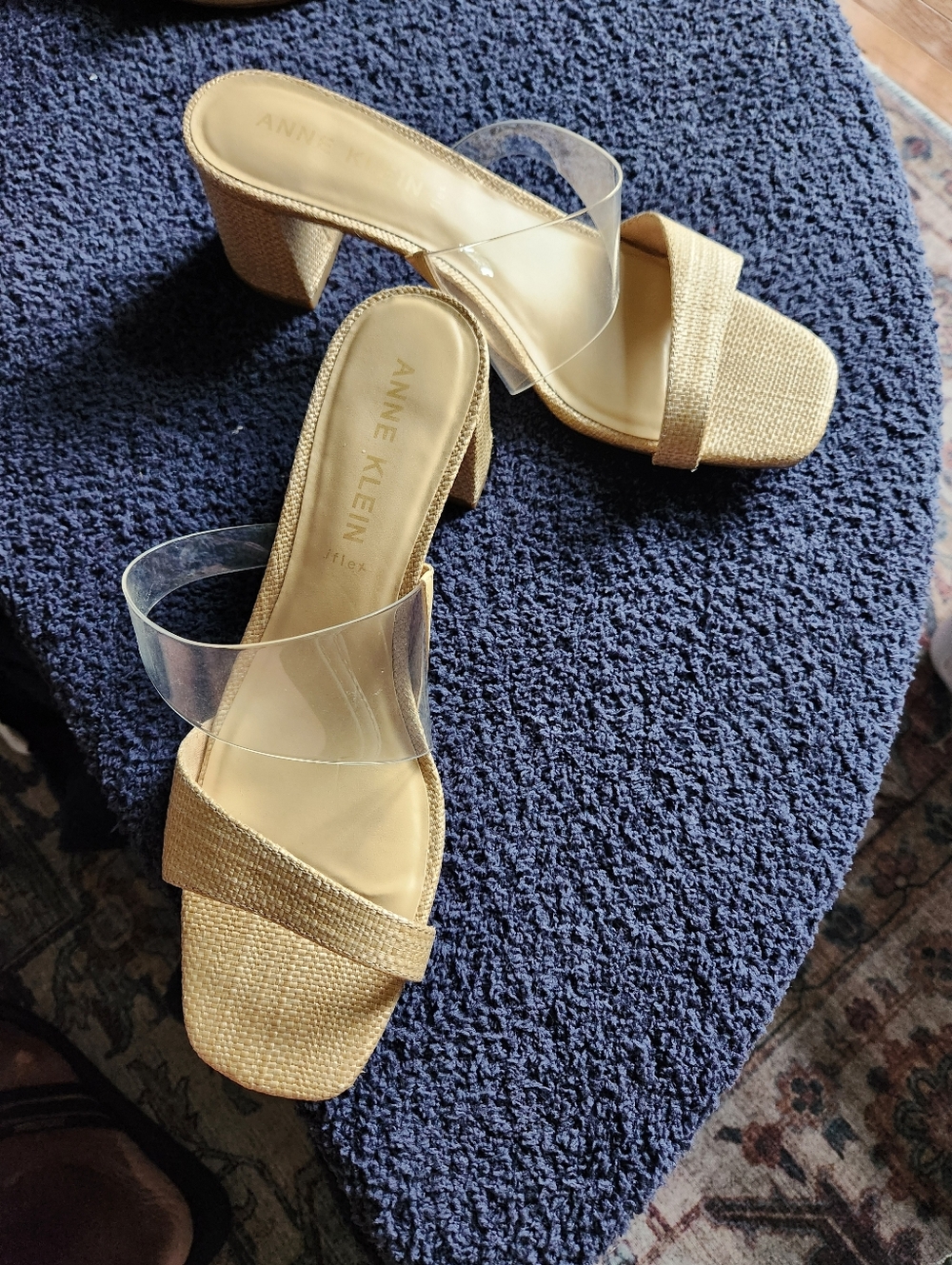 Anne Klein Raffia & Lucite Block Heel Sandals Sz 11